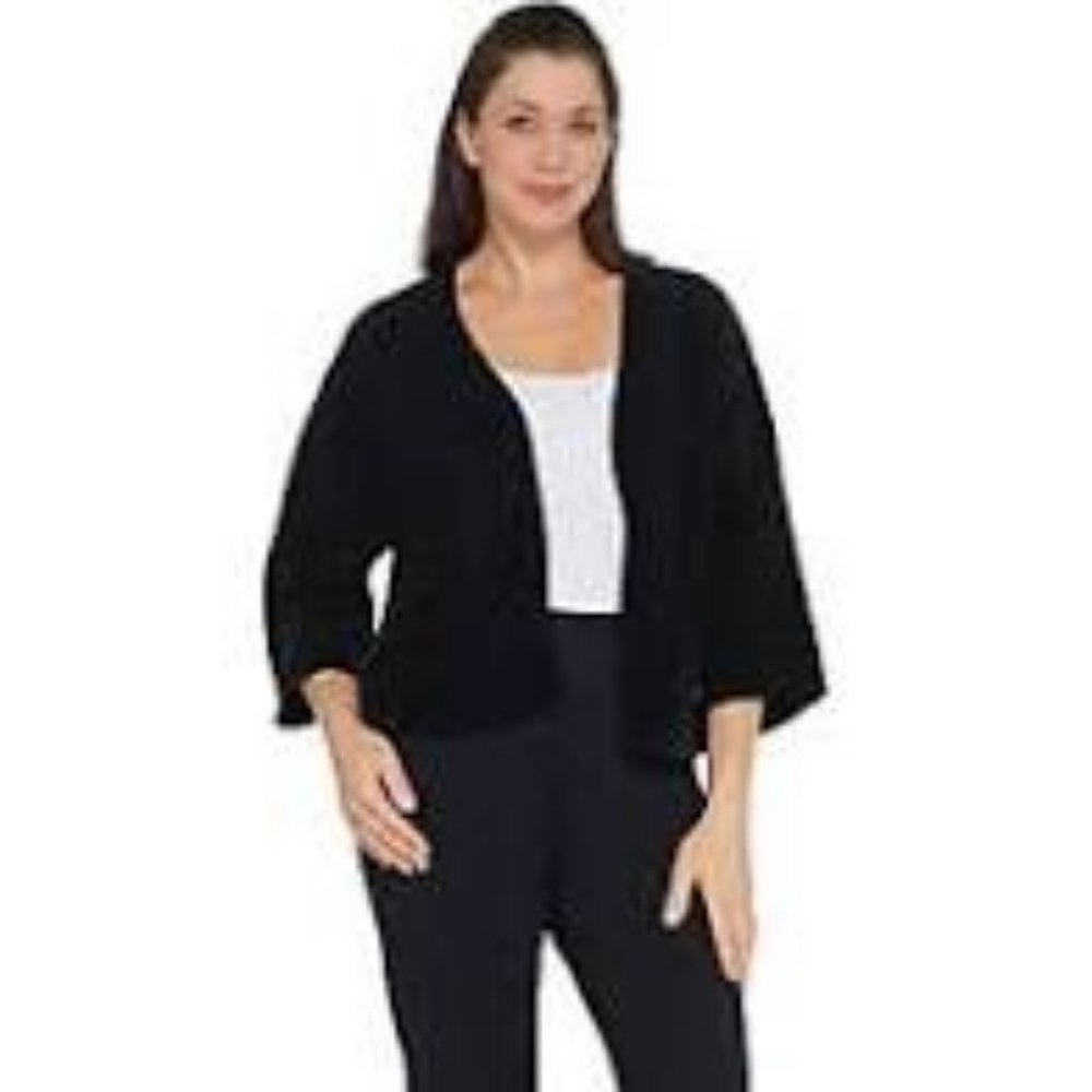 NWT‎ ANYBODY LOUNGEWEAR BLACK CHENILLE CROP CARDIGAN MEDIUM